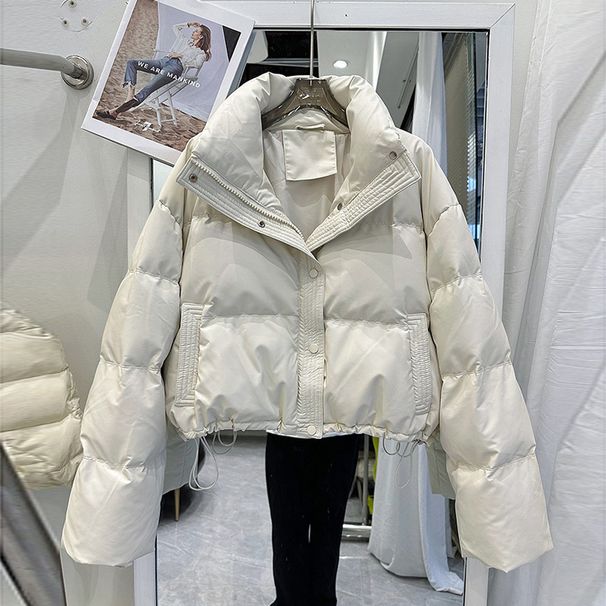 Women's Short PU Leather Down Jacket Winter Puffer Coat With Hood, Lightweight Warm Quilted Outerwear For Casual Streetwear_voghion.com