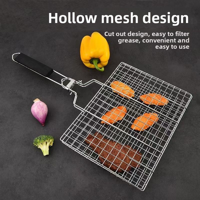 Barbecue BBQ Basket Foldable Net Detachable Grill Tongs Outdoor Fish Grilled Meat_voghion.com