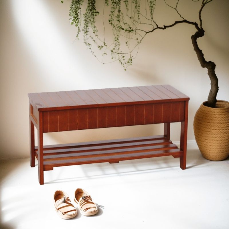 With Wood Bench Quality Storage Cherry Shoe Solid_voghion.com