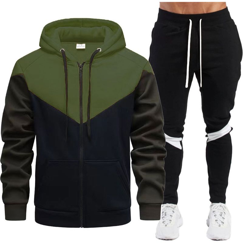 Kolor blokujący zamek błyskawiczny dopasowany krój bluza z kapturem swobodna moda męska sportowa kurtka_voghion.com