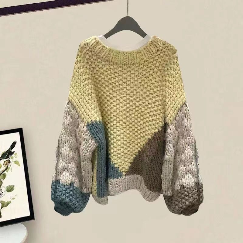 "Oversized Retro Knit Sweater For Women – Cozy Winter Pullover With Color-Block Design (XL–XXL, Warm & Stylish)"_voghion.com
