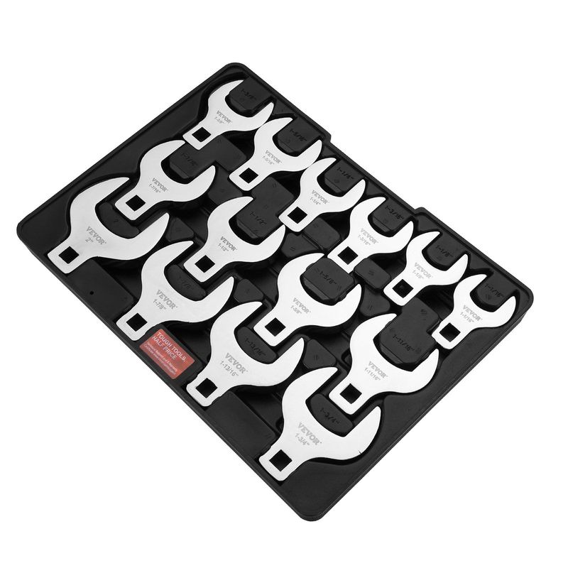 VEVOR Crowfoot Wrench Set, 1/2" Drive 14-Piece SAE (1-1/16" - 2") Crows Foot Wrench Set With Storage Tray, 40CR Material With Laser Etched Sizing, For Mechanical Maintenance Or Repairs_voghion.com