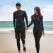 Snel drogend wetsuit voor heren en dames - UPF 50+ bescherming tegen de zon | Set met lange mouwen, rashguard en broek voor duiken/surfen (zwart/blauw, S-XXL)_voghion.com