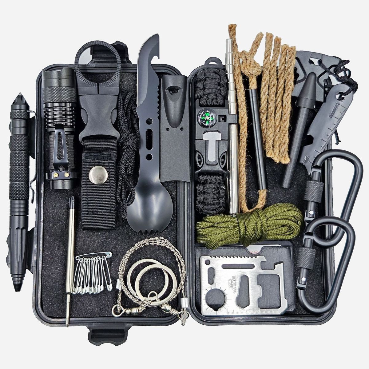 Ultimatives Survival-Kit – Multifunktionale Outdoor-Notfallausrüstung für Camping, Wandern und Reisen (21 × 11,5 × 6 cm, kompakt und langlebig)_voghion.com