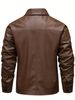 Men's Leather - Full-Zip Lapel Collar Softshell Coat, Loose Fit Casual Riding Jacket With Zippered Pockets, Golden-Tone_voghion.com