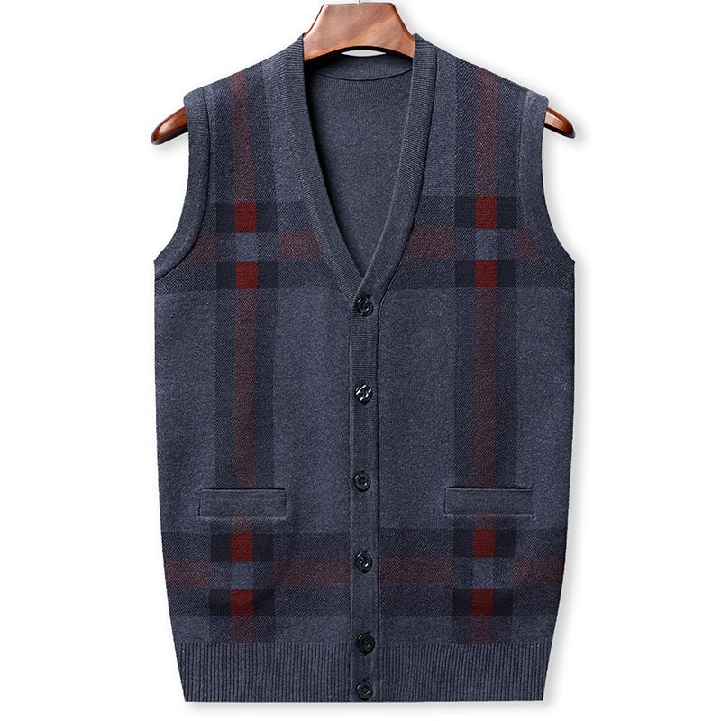 Maglione gilet in maglia da uomo, cardigan senza maniche con scollo a V slim fit, pullover invernale casual e caldo per autunno e inverno._voghion.com
