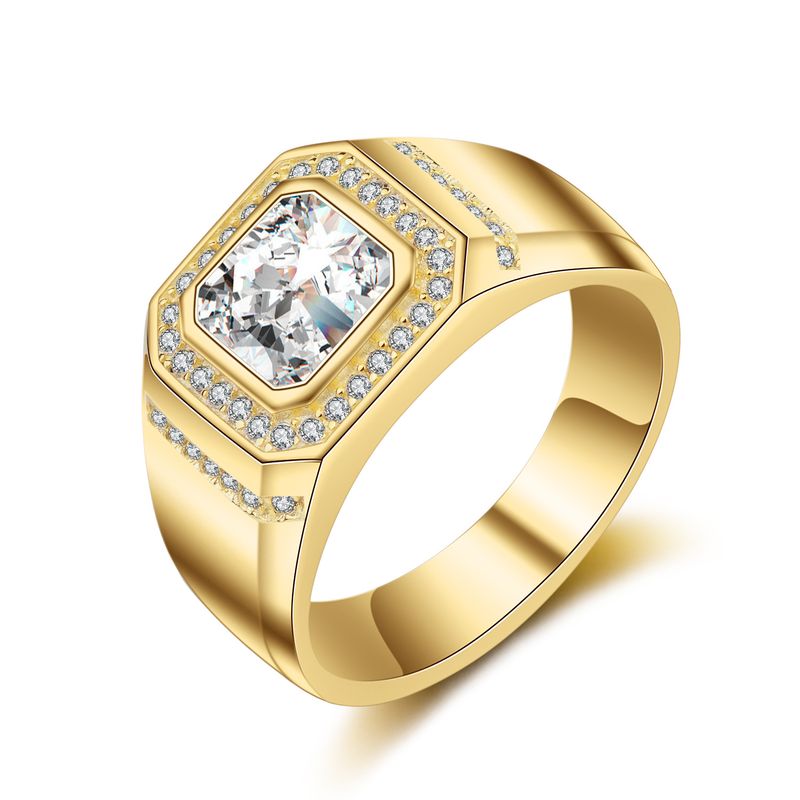 MJZ034 Anillo de diamantes cuadrados simulados, engastado en brazo completo, anillo de diamantes de lujo, versión ancha moderna para hombre, anillo grande_voghion.com