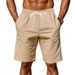 American Style Linen For Men Loose Beach Breathable Striped Jacquard Drawstring Five-Point Men's Casual Shorts Summer_voghion.com