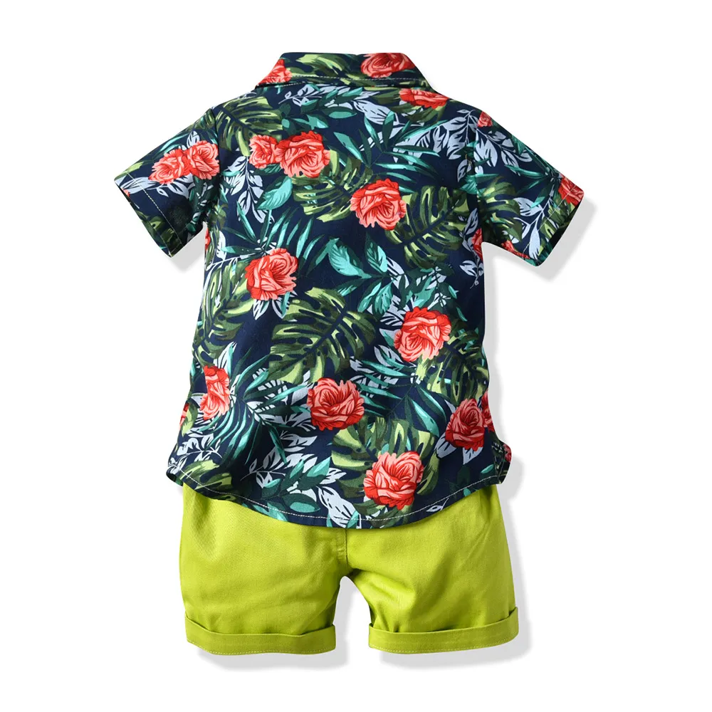 Vêtements pour enfants vêtements pour enfants nouveau style été garçons chemise florale tendance short à manches courtes costume de style plage hawaïenne_voghion.com