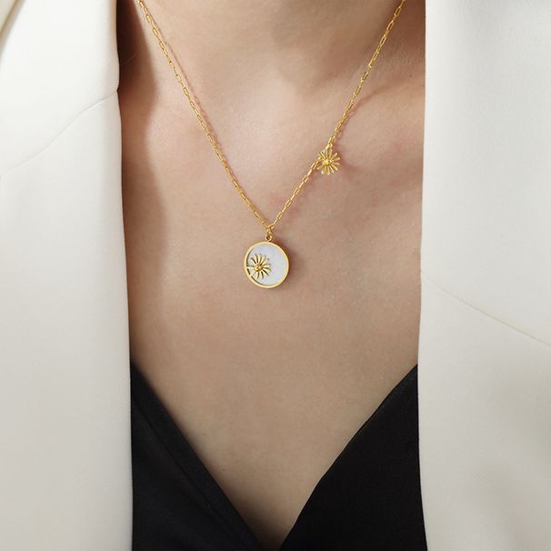 Collana con ciondolo in acciaio al titanio e conchiglia madre di colore chiaro, design di nicchia di alta qualità, gioielli da donna_voghion.com