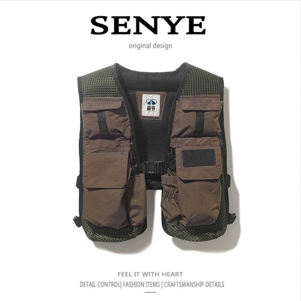 Herrenbekleidung Modemarke Multi Pocket Tactical Patchwork Weste Weste Street Camping Angeln Multifunktionsjacke_voghion.com