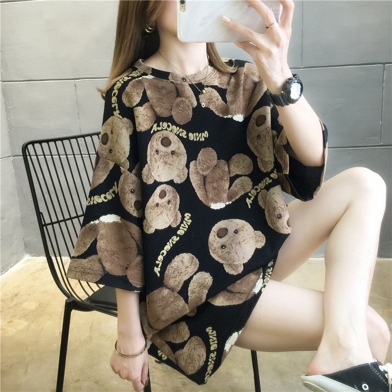 Kurzarm-T-Shirt mit Cartoon-Bär für Damen_voghion.com