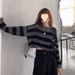 Women's Cropped Striped Sweater - Vintage Loose Knit Pullover With High Waist & Flowy Sleeves For Spring Autumn Winter_voghion.com
