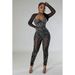 fashion women's solid color mesh hot diamond long-sleeved trousers jumpsuit_voghion.com
