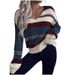 Damen-Pullover mit klassischem V-Ausschnitt und Kontraststreifen, lässig, lockerer Strickpullover, bequemes Langarm-Oberteil_voghion.com