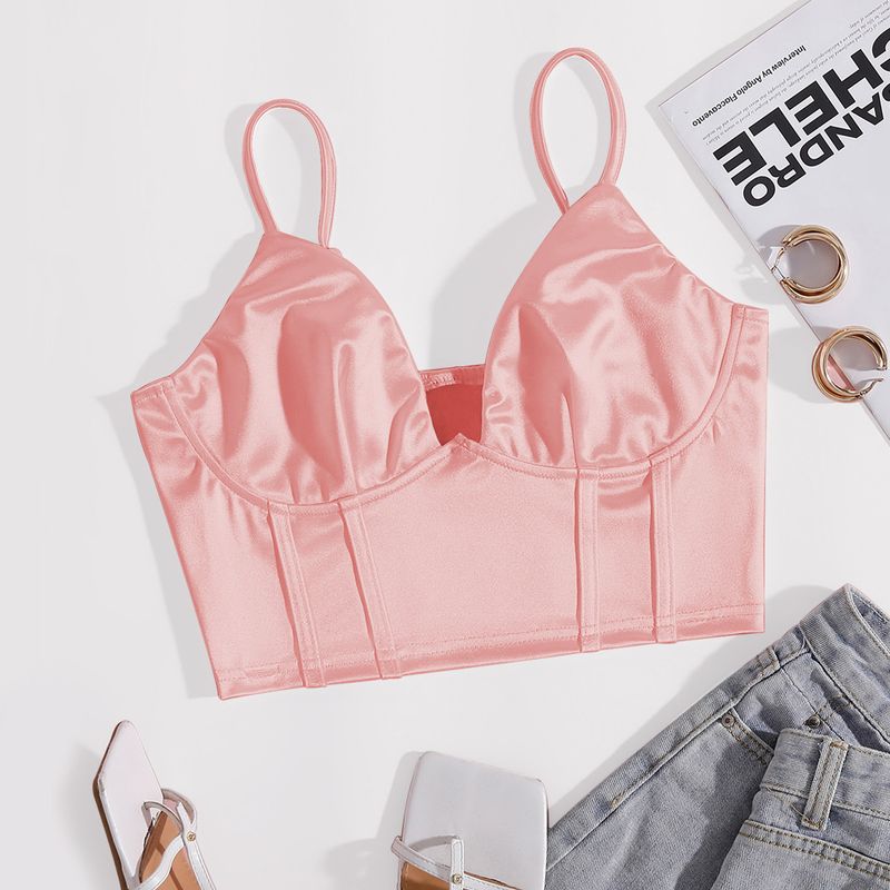 Damen-Slim-Fit-Sexy-Weste mit verstellbarem Schultergurt, kurzes Satin-Top_voghion.com