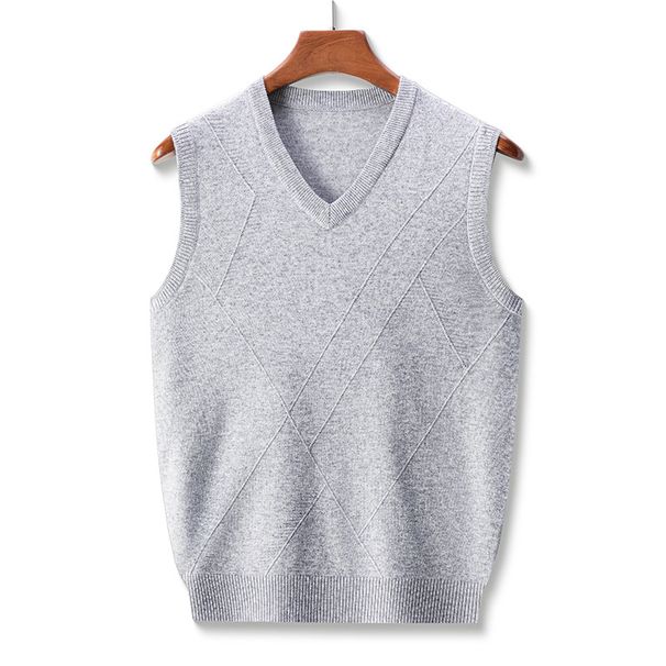 Men's Sleeveless Solid Color Knitted Vest For Middle Aged Men V Neck Thickened Pullover Knitted Vest For Dads_voghion.com