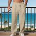 Autumn New American Style Loose Linen Casual Trendy Pleated Simple Breathable Straight Long Pants For Men_voghion.com