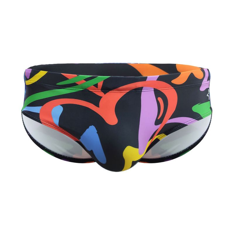 2024 New Men's Graffiti Colorful Line Heart Swim Trunks Fashion Trend Beach Close-fitting Triangle_voghion.com