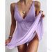 Camicia da notte in pizzo trasparente da donna – Completo intimo babydoll senza maniche elegante e sexy in 6 colori (nero/rosso/viola/rosa/bianco/giallo)_voghion.com