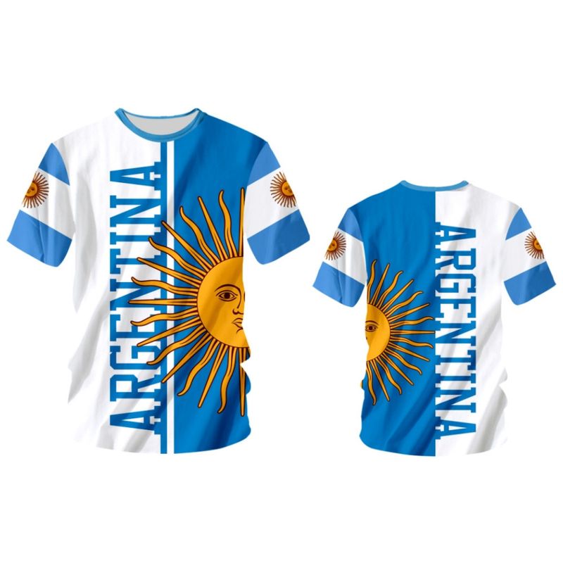 HerrenbekleidungT-Shirt Herren 3D-Nationalflagge Nationalemblem bedruckt Kurzarm Street Fashion T-Shirt Fußballtrikot Argentinien Fan-Kleidung_voghion.com
