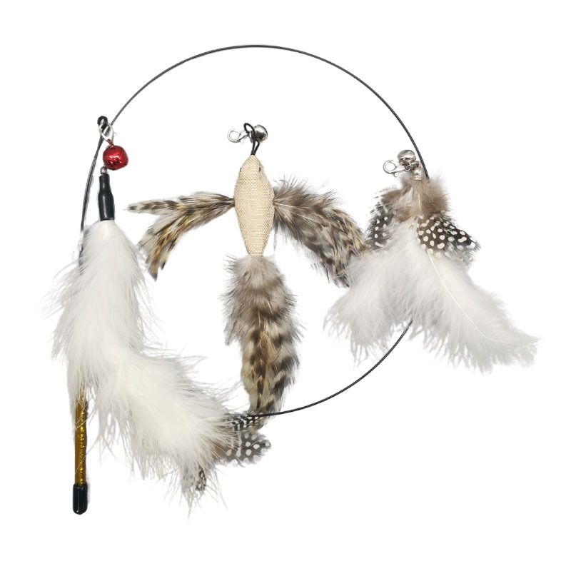 Aifeiniao Handheld Steel Wire Rod Wand Bell Feather Replacement Head Set Cat Toy Teaser_voghion.com