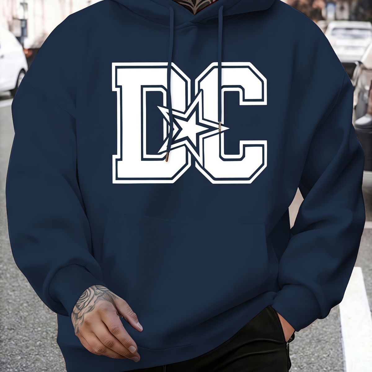 Moletom casual masculino com capuz para inverno - Caimento regular, lavável à máquina, pulôver moderno e moderno, tecido de malha confortável_voghion.com