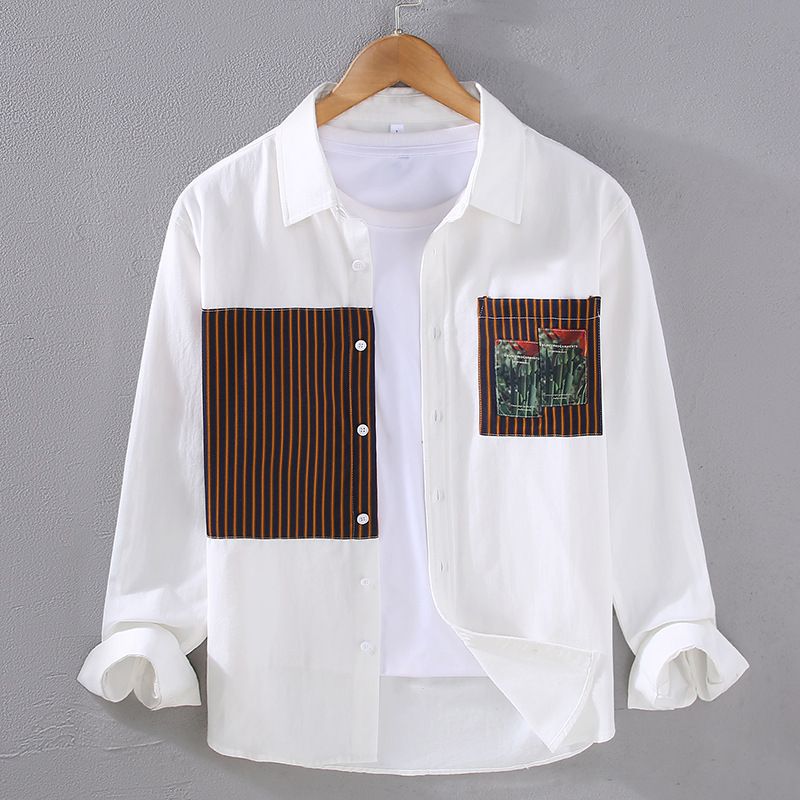 2025 neue Design Hochwertige Casual Tasten Reine Baumwolle Langarm Shirts Für Männer Patchwork Baumwolle Hemd_voghion.com