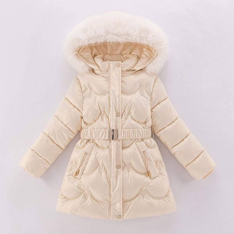 Girls' with shiny surface, new style of children's clothing, stylish, large-sized, waist cinched, medium to long style,_voghion.com