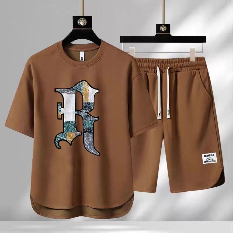 Men's Clothing Summer fashion brand new casual short sleeved sports five point pants two piece suit men's large size loose T shirt top_voghion.com