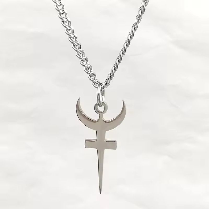 New Hades Stainless Steel Trident Necklace Personality Hip-Hop Exaggerated Dark Sweater Chain Jewelry_voghion.com