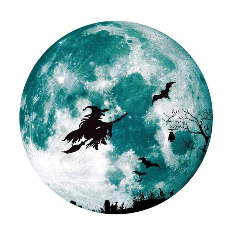 Kreatywna świecąca naklejka ścienna z księżycem Halloween dekoracyjna naklejka fluorescencyjna zamiatarka czarownica samoprzylepna_voghion.com