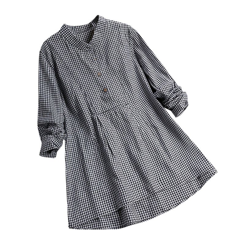 Maglione da donna a quadri con collo alto e maniche lunghe_voghion.com