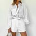 Women's fashion summer design sense black and white contrasting color shirt shorts two-piece set_voghion.com