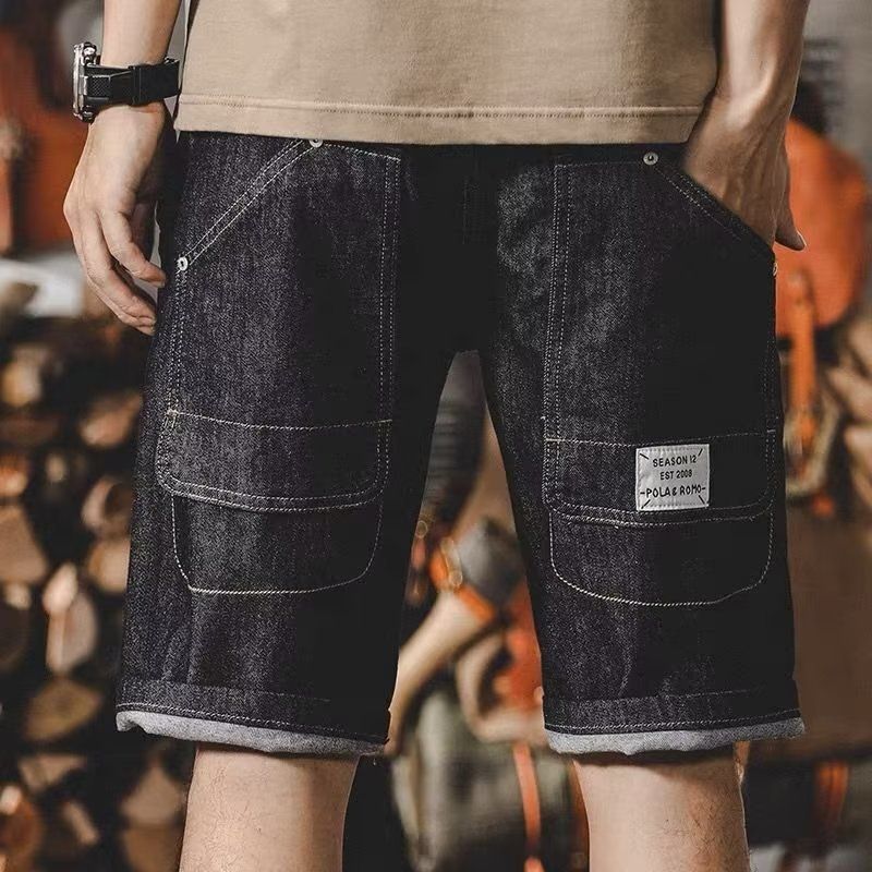 Short en jean pour hommes, coupe slim coréenne, jambe droite, pan décontracté, Instagram, esprit de marque super tendance, jeune homme 5/5_voghion.com