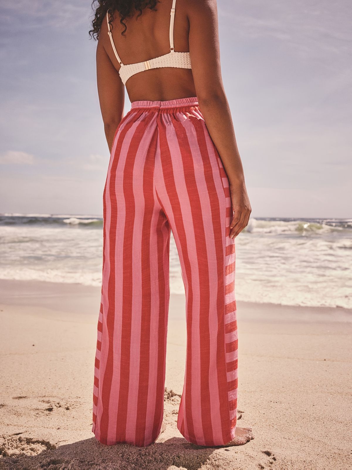 Eleganter, lockerer, elastischer Bund mit Kordelzug-Design, maschinenwaschbare, lässige Strandhose für Frühling und Sommer_voghion.com