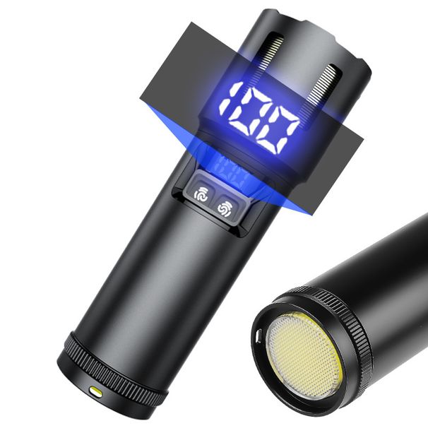 Torcia LED ultra luminosa da 30 W con laser bianco e luce laterale – 500 m di portata, display digitale della batteria, ricaricabile (5500 mAh, impermeabile IPX4)_voghion.com