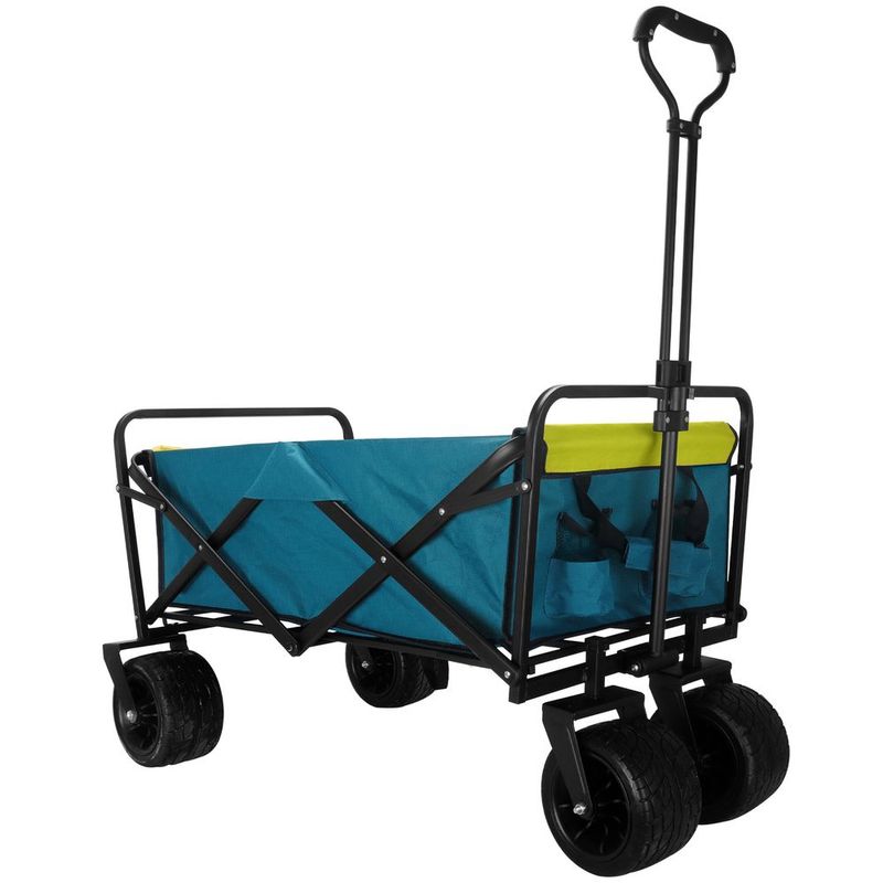 (FedEx Pickup Only) Collapsible Folding Wagon Utility Outdoor Camping Garden Cart With Adjustable Handle (Blue)_voghion.com