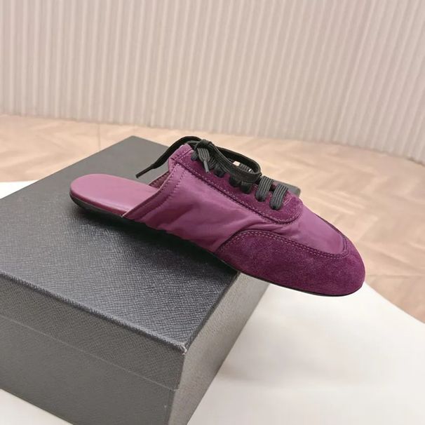 2025 New Color Block German Training Breathable Flat Lazy Versatile Fashionable Cortez Shoes Half Slippers For Women_voghion.com