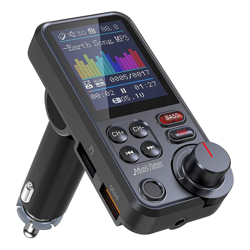 Ασύρματος πομπός FM Bluetooth αυτοκινήτου 1,8" Aux που υποστηρίζει φόρτιση QC3.0, ήχο πρίμας και μπάσων, φορτιστής αυτοκινήτου με γρήγορη φόρτιση_voghion.com