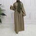 Robe décontractée à manches longues et ceinture pour femmes musulmanes – Robe longue unie en polyester gris foncé, vert kaki et kaki (S-XXL)_voghion.com