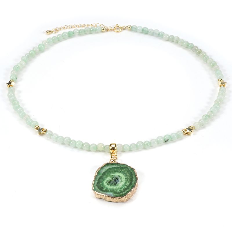 4mm Round Beads Green Fluorite Aquamarine Natural Stone Necklace Clavicle Chain Simple And Versatile_voghion.com