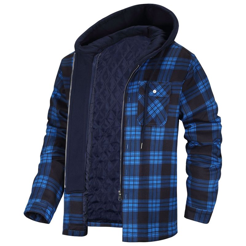 Vêtements pour hommes vendant des vêtements pour hommes automne et hiver manteau en coton épaissi à carreaux à manches longues veste ample à capuche manteau LC_voghion.com