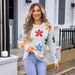 Damenbekleidung Übergroßer Strickpullover mit Blumendruck für Damen – Trendiger Pullover mit lockerer Passform und Kontrastdetails_voghion.com
