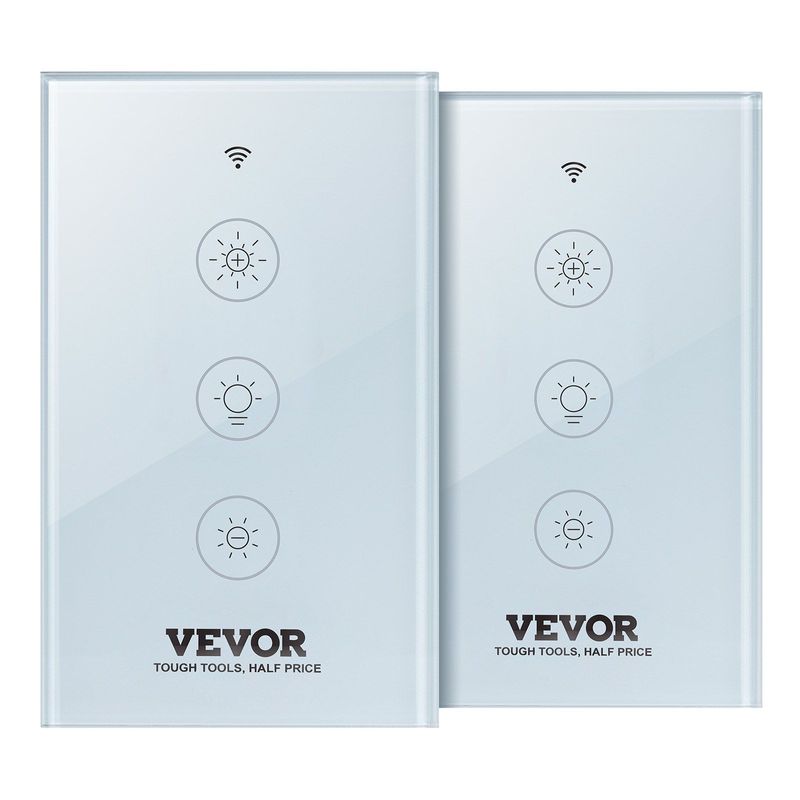 VEVOR 2PCS WiFi Smart Light Dimmer Switch, 100-250V AC Wi-Fi 2.4GHz, 15% To 85% Stepless Dimming LED Dimmable Smart Switch With Touch Panel, App Remote Control Voice Compatible With Alexa Google Home_voghion.com