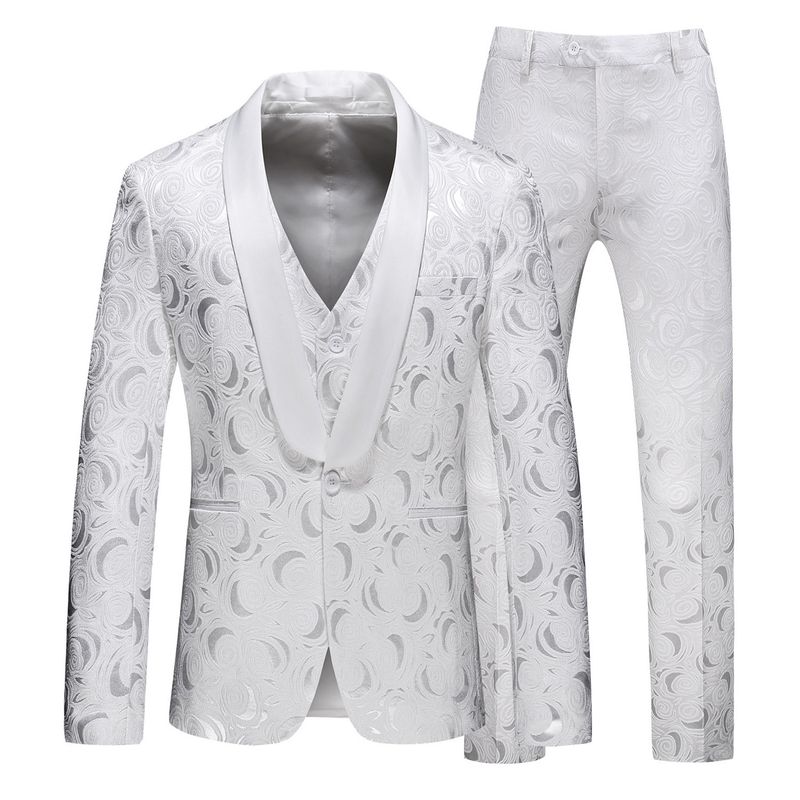 CT 2025 Main Promotion Men's Wedding Casual Suit Three-Piece Set Tuxedo Jacket Flat White A86600_voghion.com