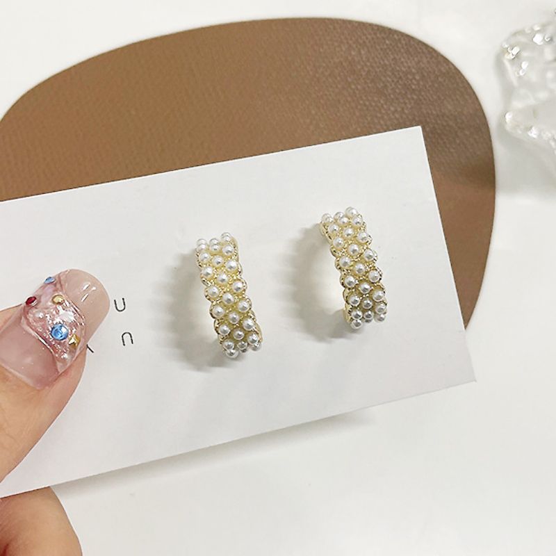 Kleine C-förmige Perlenohrringe für Damen, Kunstperlen, exquisite Mädchenaccessoires_voghion.com
