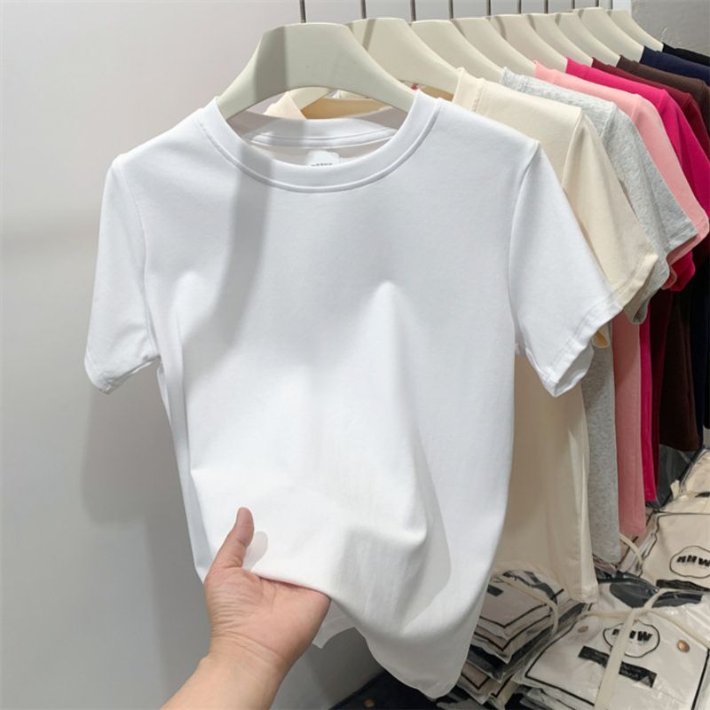 Maglietta girocollo basic da donna, a maniche corte, estiva, stile nuovo, con pullover, semplice maglietta in cotone_voghion.com