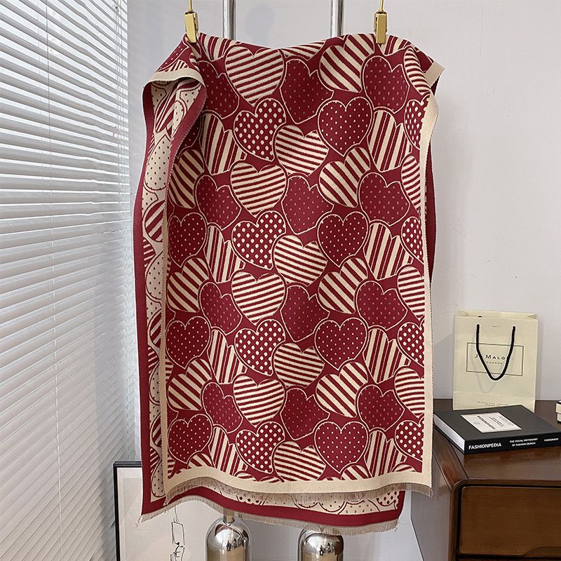 2024 Autumn/Winter New Artistic  Cashmere Love Simple Style Printed Double sided Warm Scarf Shawl Women's Outer_voghion.com
