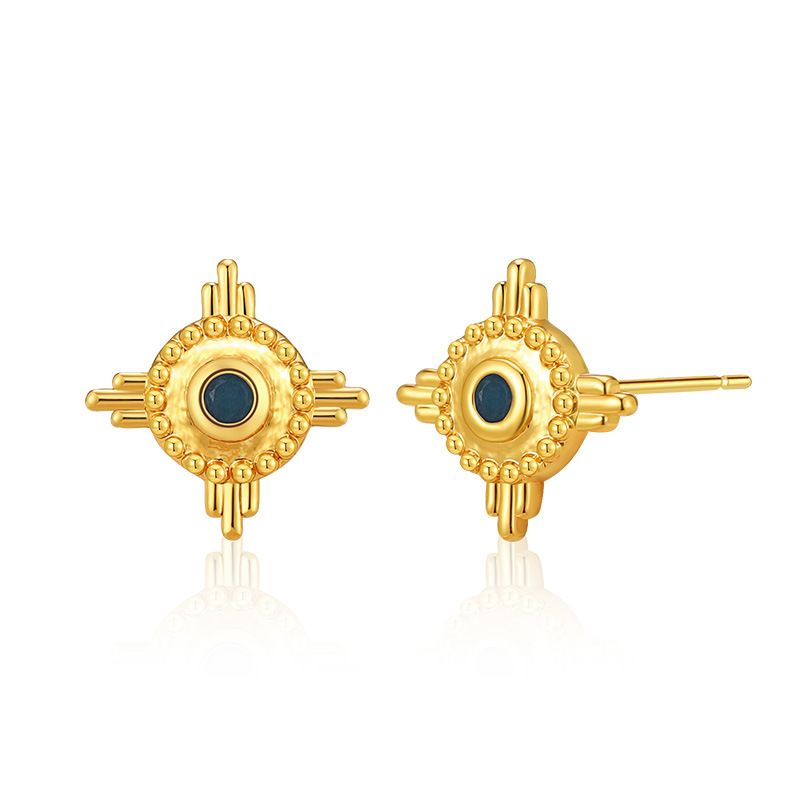 Türkisfarbene Ohrringe aus Messing mit echter K-Gold-Farbe, die die Retro-Kreis-Metallstruktur bewahren, Ohrschnallen im High-End-Stil_voghion.com
